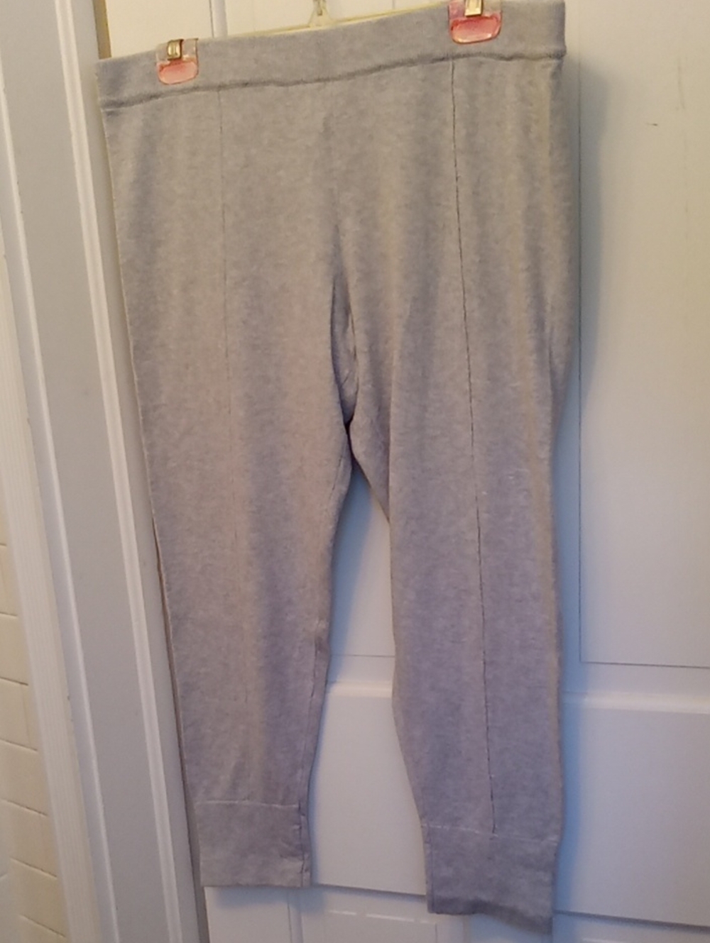 Tahari Cotton Cashmere Pintuck Knit Lounge Pants Joggers Gray XL
